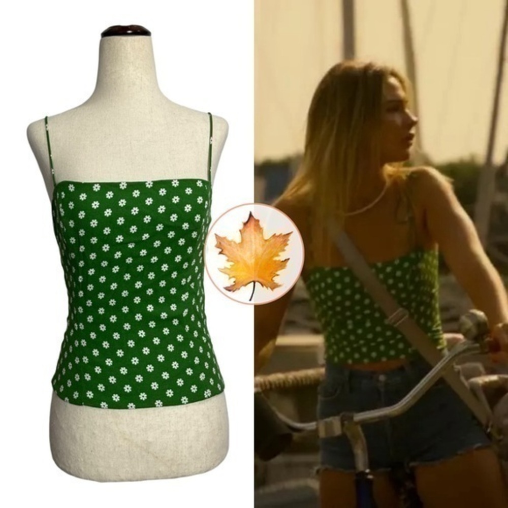 Reformation • Meyer Smocked Corset Cami Tank Top Green Daisy 8 ASO Sarah Cameron